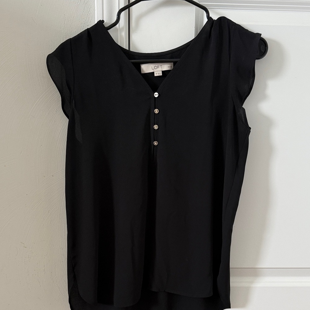 LOFT Black Blouse with Button Accents